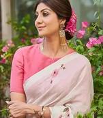 White leaf digital printed linen cotton saree