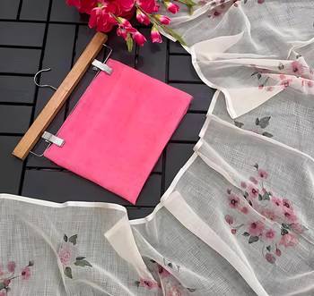 White leaf digital printed linen cotton saree 3