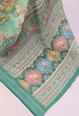 Green leaf digital printed linen cotton saree 3