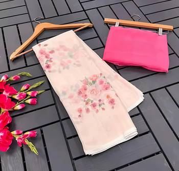 White leaf digital printed linen cotton saree 4