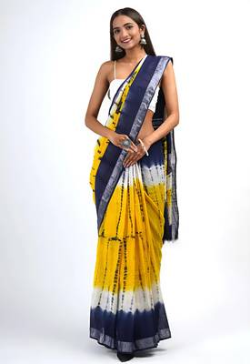 Multicolor leaf digital printed linen cotton saree 1