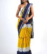 Multicolor leaf digital printed linen cotton saree