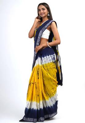 Multicolor leaf digital printed linen cotton saree 3