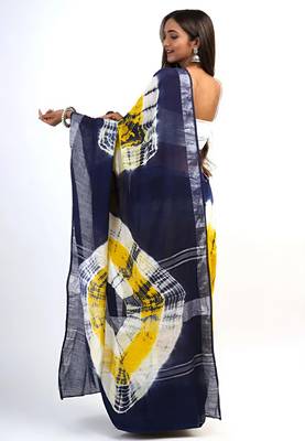 Multicolor leaf digital printed linen cotton saree 4