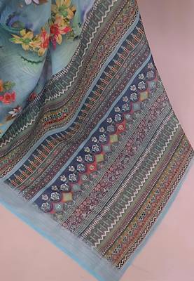 Grey leaf digital printed linen cotton saree 4