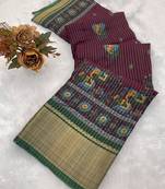 Maroon wovan ikat art silk saree with blouse