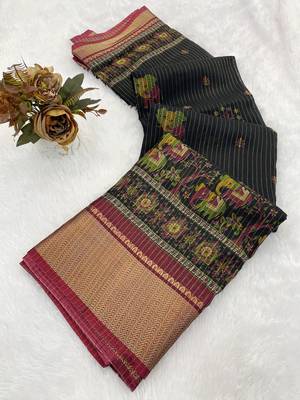 Black wovan ikat art silk saree with blouse 1
