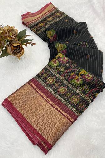 Black wovan ikat art silk saree with blouse