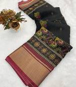 Black wovan ikat art silk saree with blouse