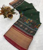 Green wovan ikat art silk saree with blouse