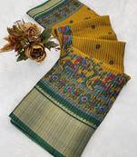 Yellow woven ikat art silk saree with blouse