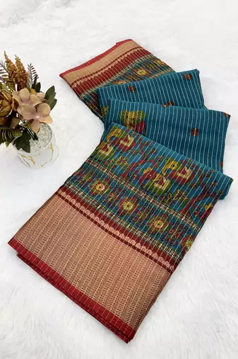 Sky blue wovan ikat art silk saree with blouse