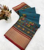 Sky blue wovan ikat art silk saree with blouse