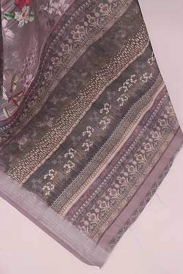 Brown leaf digital printed linen cotton saree 4