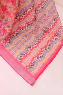 Pink leaf digital printed linen cotton saree 5