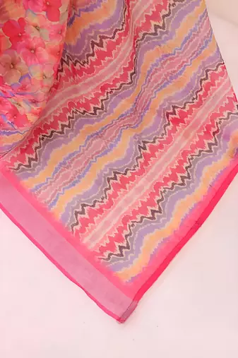 Pink leaf digital printed linen cotton saree