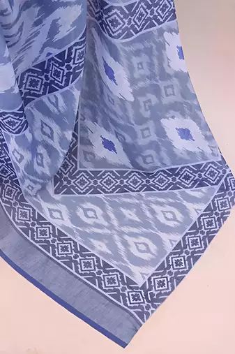 Blue leaf digital printed linen cotton saree