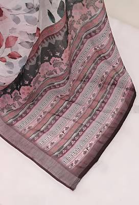 white leaf digital printed linen cotton saree 5