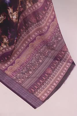 purple leaf digital printed linen cotton saree 3