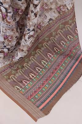 Multicolor colour leaf digital printed linen cotton saree 3