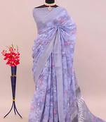 Purple leaf digital printed linen cotton saree