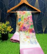 White leaf digital printed linen cotton saree