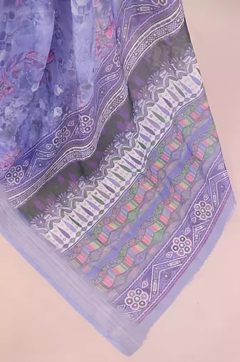 Purple leaf digital printed linen cotton saree