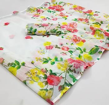 White leaf digital printed linen cotton saree 3
