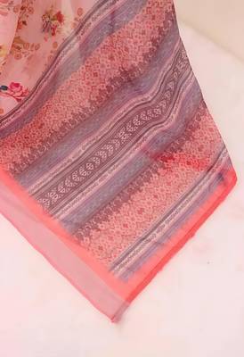 Pink leaf digital printed linen cotton saree 5