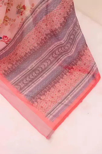 Pink leaf digital printed linen cotton saree