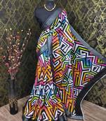 Multicolor leaf digital printed linen cotton saree