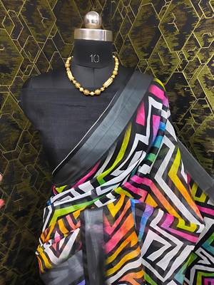 Multicolor leaf digital printed linen cotton saree 3