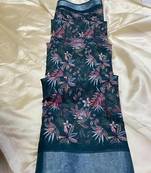 Multicolor leaf digital printed linen cotton saree