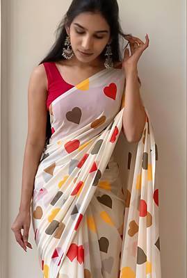 White leaf digital printed linen cotton saree 3
