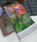 Multicolor leaf digital printed linen cotton saree