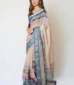 Chiku leaf digital printed linen cotton saree