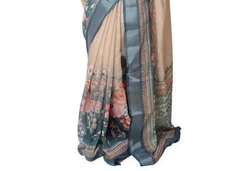 Chiku leaf digital printed linen cotton saree 3
