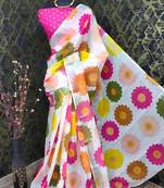 Multicolor leaf digital printed linen cotton saree