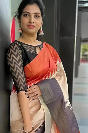 Multicolor leaf digital printed linen cotton saree