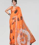 Orange leaf digital printed linen cotton saree