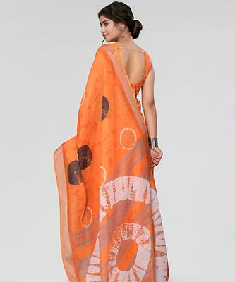 Orange leaf digital printed linen cotton saree 4