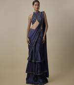 Blue satin drape embroidered saree