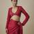 Red satin drape embroidered saree