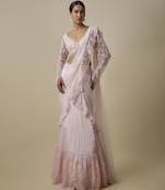 Pink satin embroidered saree