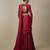 Red satin drape embroidered saree