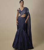 Blue satin plain saree
