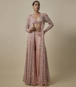 Gold satin plain pant with embroidered blouse and cape