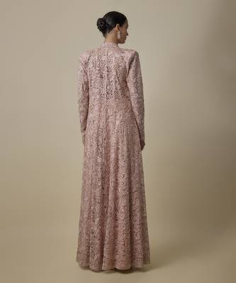 Gold satin plain pant with embroidered blouse and cape 2