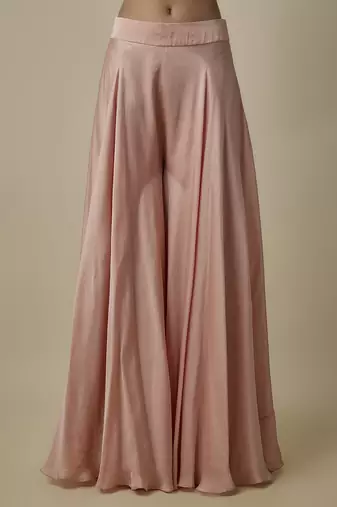 Gold satin plain pant with embroidered blouse and cape