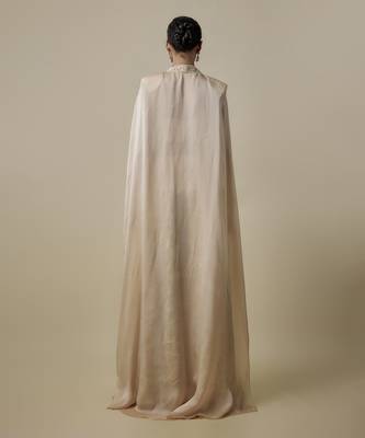 Beige satin embroidered pant and blouse paired with plain cape 2